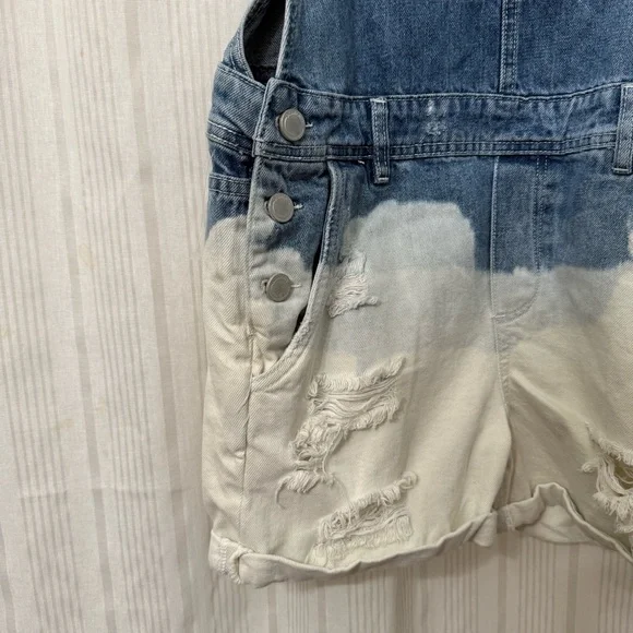 NWT💎 Blank NYC Dip Dye Bleached Distressed Cotton Overall Shorts size 27 - Picture 6 of 9